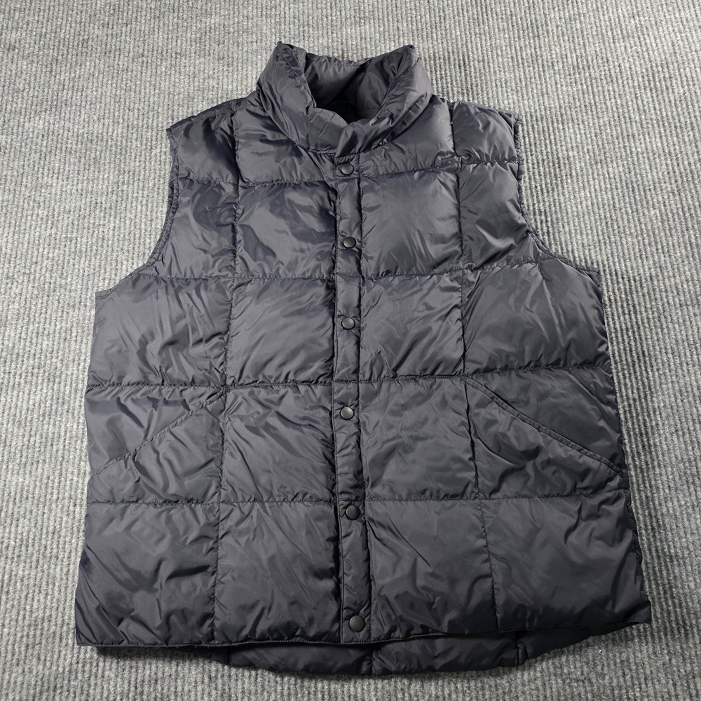 Lands End Mens Puffer Vest Navy Blue Quilted Snap Front Size Large 42-44 L